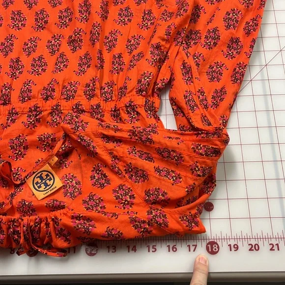 TORY BURCH "Evelina" 100% Cotton Floral Peasant Long SLV Boho/Office Tunic Top 2 - Picture 15 of 16